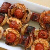 Grilled Shrimp and Sausage Skewers with Smoky Paprika Glaze Grilled Shrimp and Sausage Skewers with Smoky Paprika Glaze