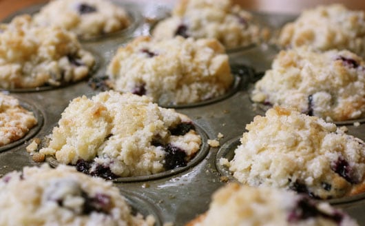 Streusel-crunch blueberry muffins recipe.