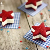 patriotic ice cream sandwiches with red velvet shortbread stars and cheesecake ice cream - from a farmgirl's dabbles
