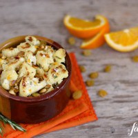 roasted cauliflower with golden raisins + pine nuts + orange