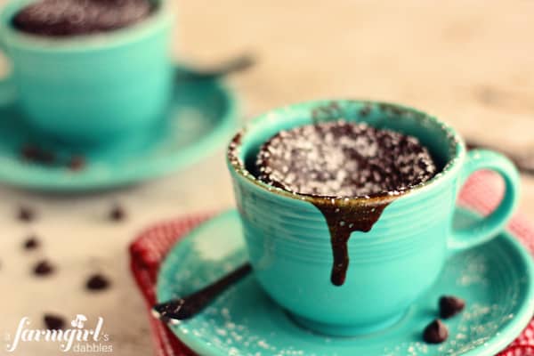gooey chocolate cake cups for two {in 2 minutes!} - www.afarmgirlsdabbles.com gooey chocolate cake cups for two, in 2 minutes!