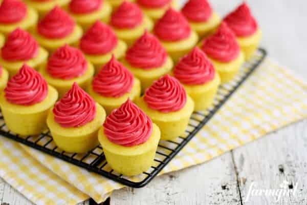 Lemon Baby Cakes with Fresh Raspberry Buttercream