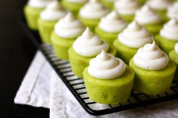 mini cupcakes with lime juice and zest, topped with cream cheese frosting