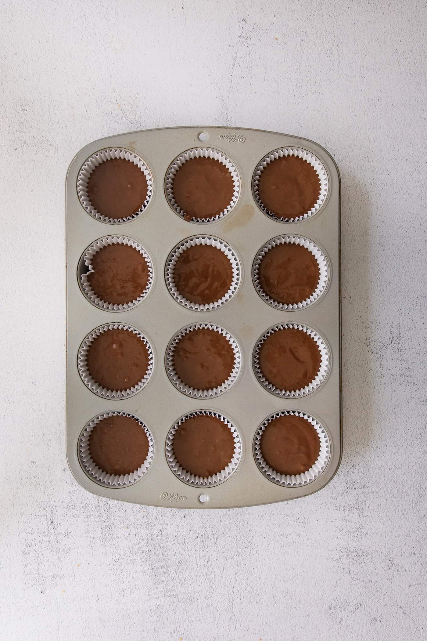 Chocolate cupcakes ready to be baked