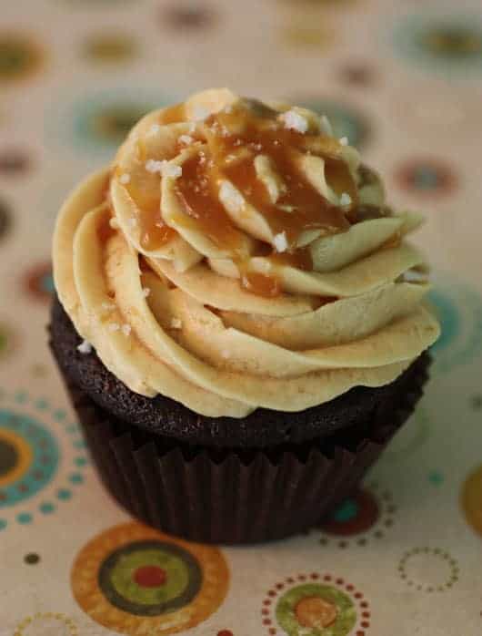 Chocolate cupcake with a swirl of salted caramel buttercream frosting