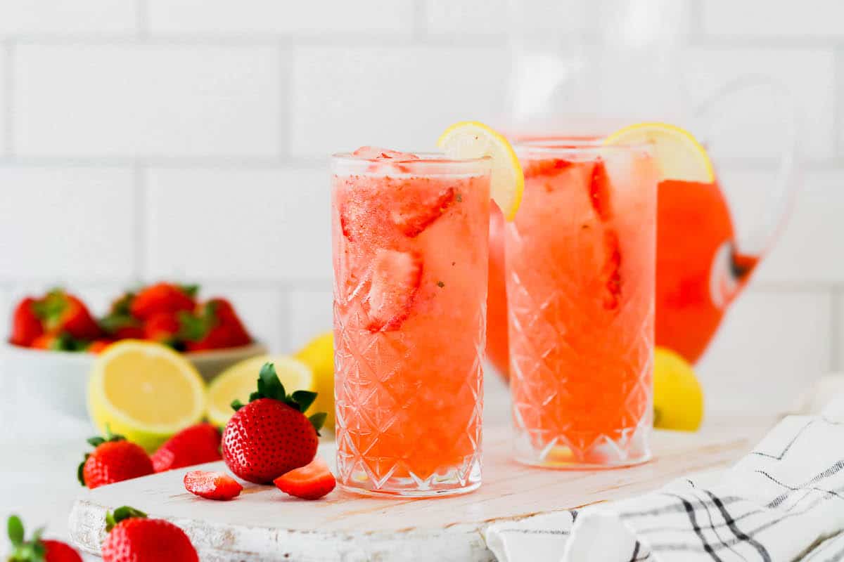 Two glasses of strawberry lemonade