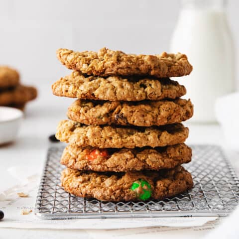 A stack of monster cookies