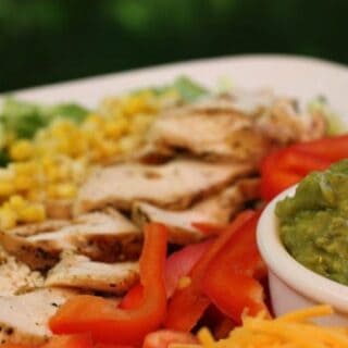 vegetable and grilled chicken with guacamole