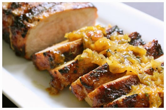 slices of pork tenderloin with a glaze on top