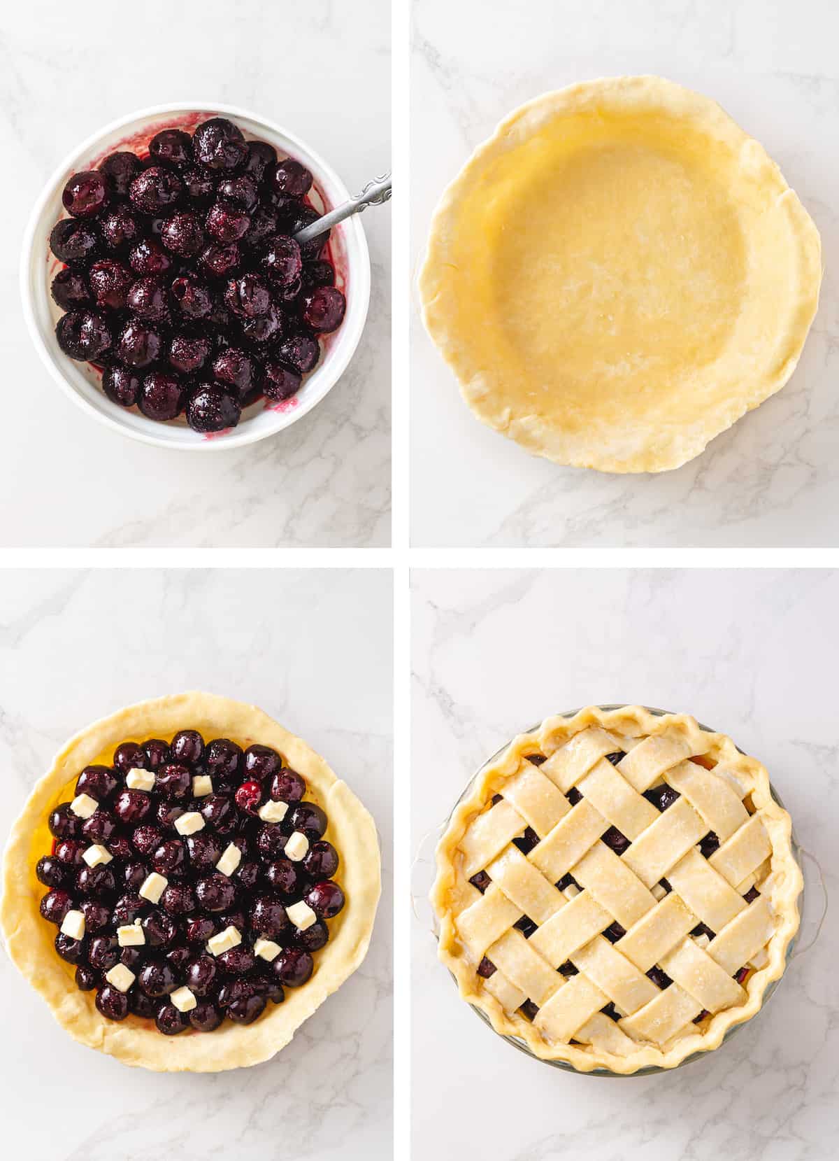 Process shots for making homemade cherry pie