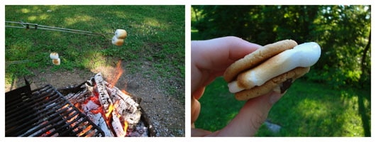 making s'mores on a campfire