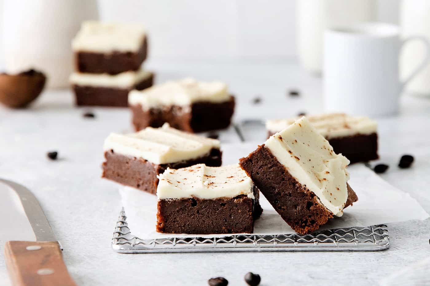 Cappuccino brownies on a serving platter