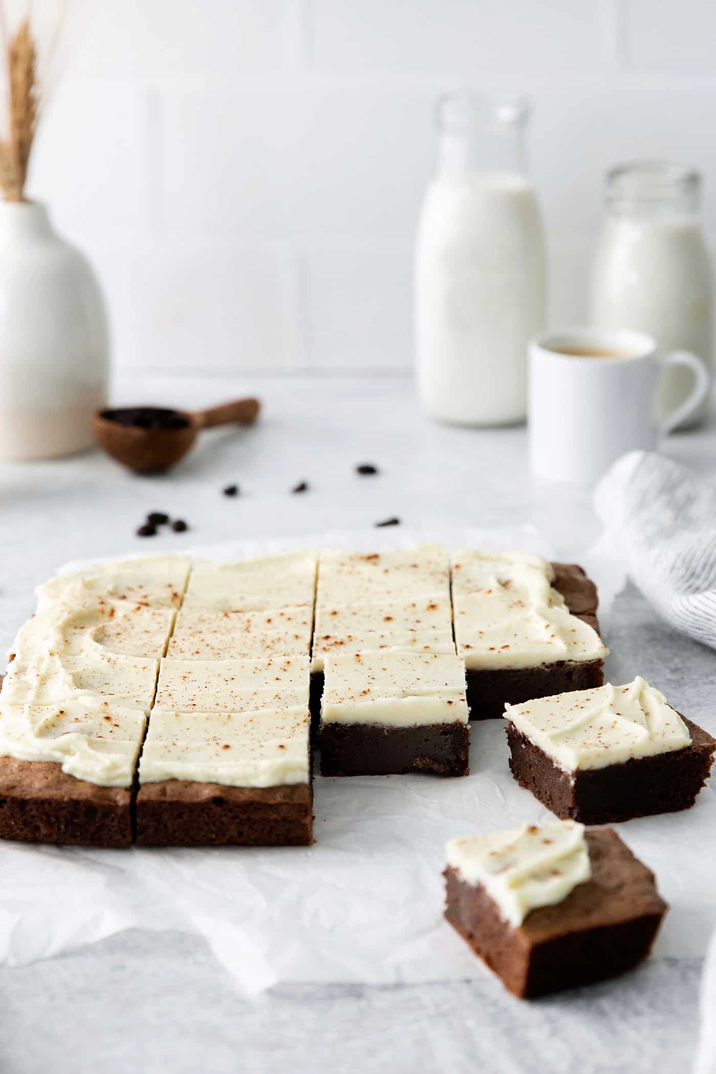 Angled view of cappuccino brownies