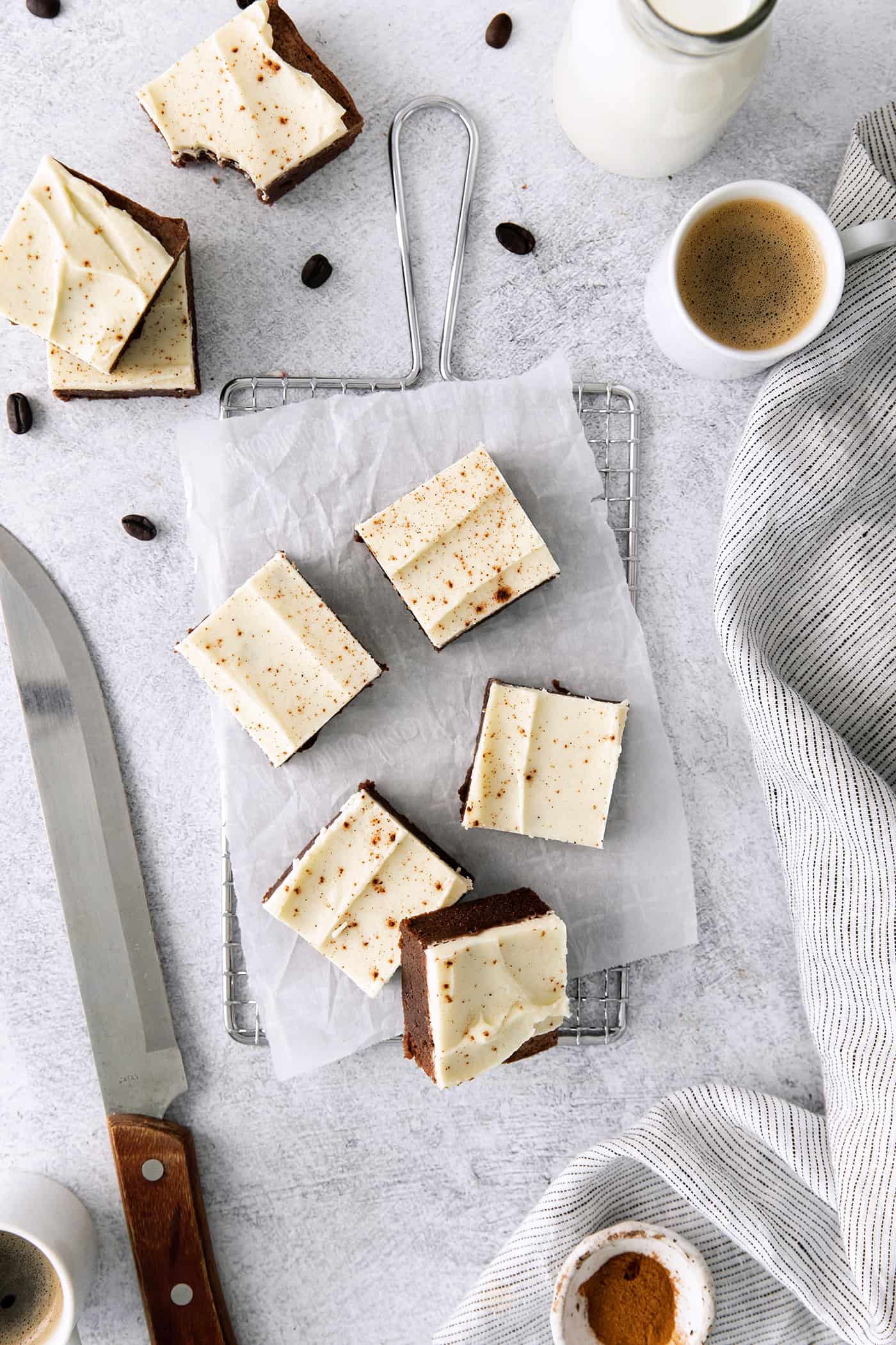 Overhead views of cappuccino brownies