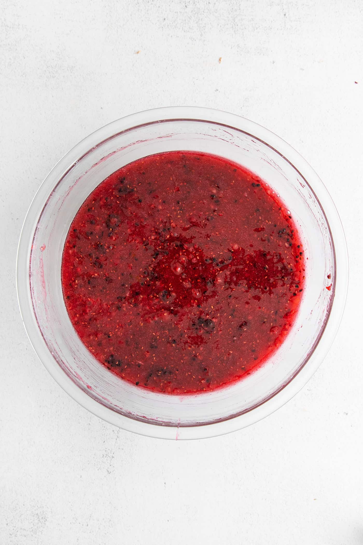 Raspberry freezer jam in a bowl
