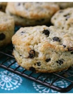 blueberry scones on a cooling rack