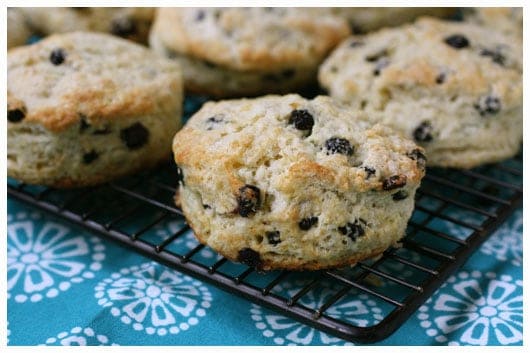 blueberry scones on a cooling rack