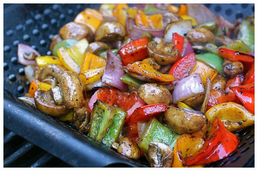 balsamic glazed vegetables in a grill pan