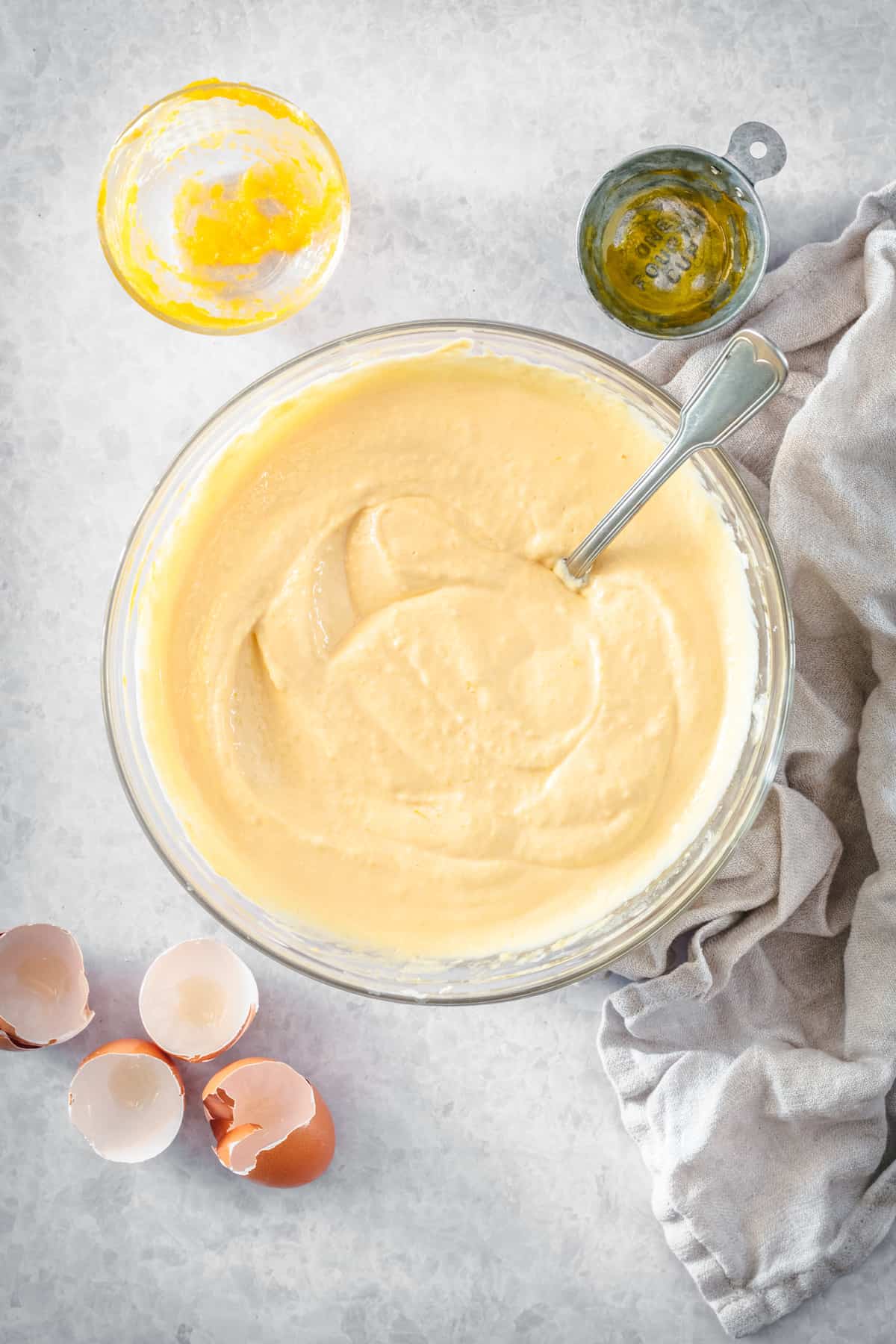 Pumpkin cheesecake filling in a mixing bowl