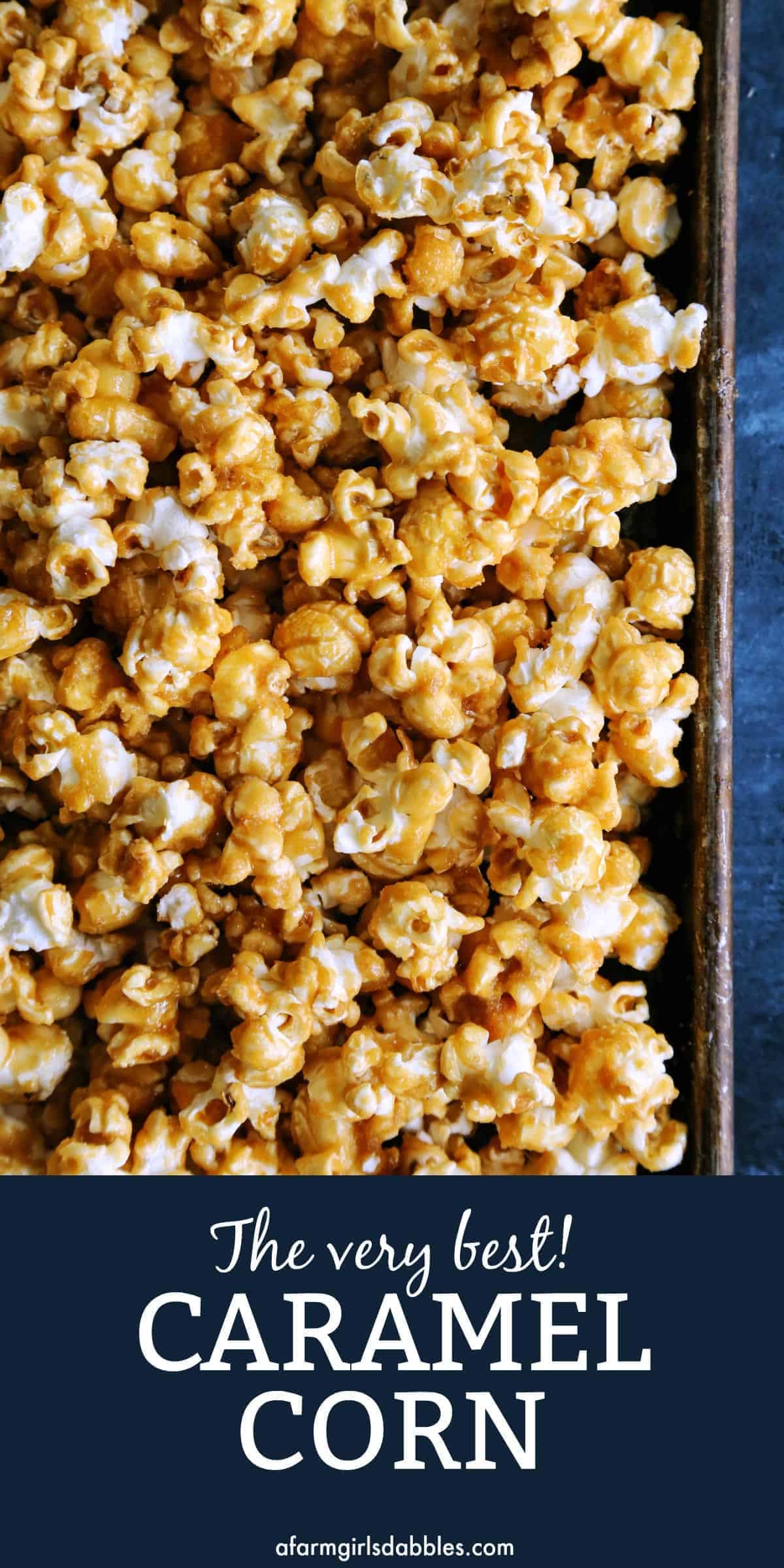 caramel corn on rimmed pan