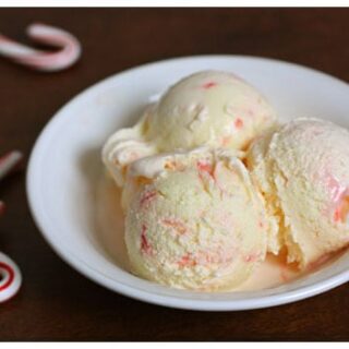 three scoops of peppermint ice cream in a bowl