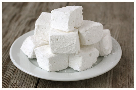 a plate of marshmallow cubes