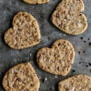 Chocolate Chip Shortbread Cookies in the shape of hearts