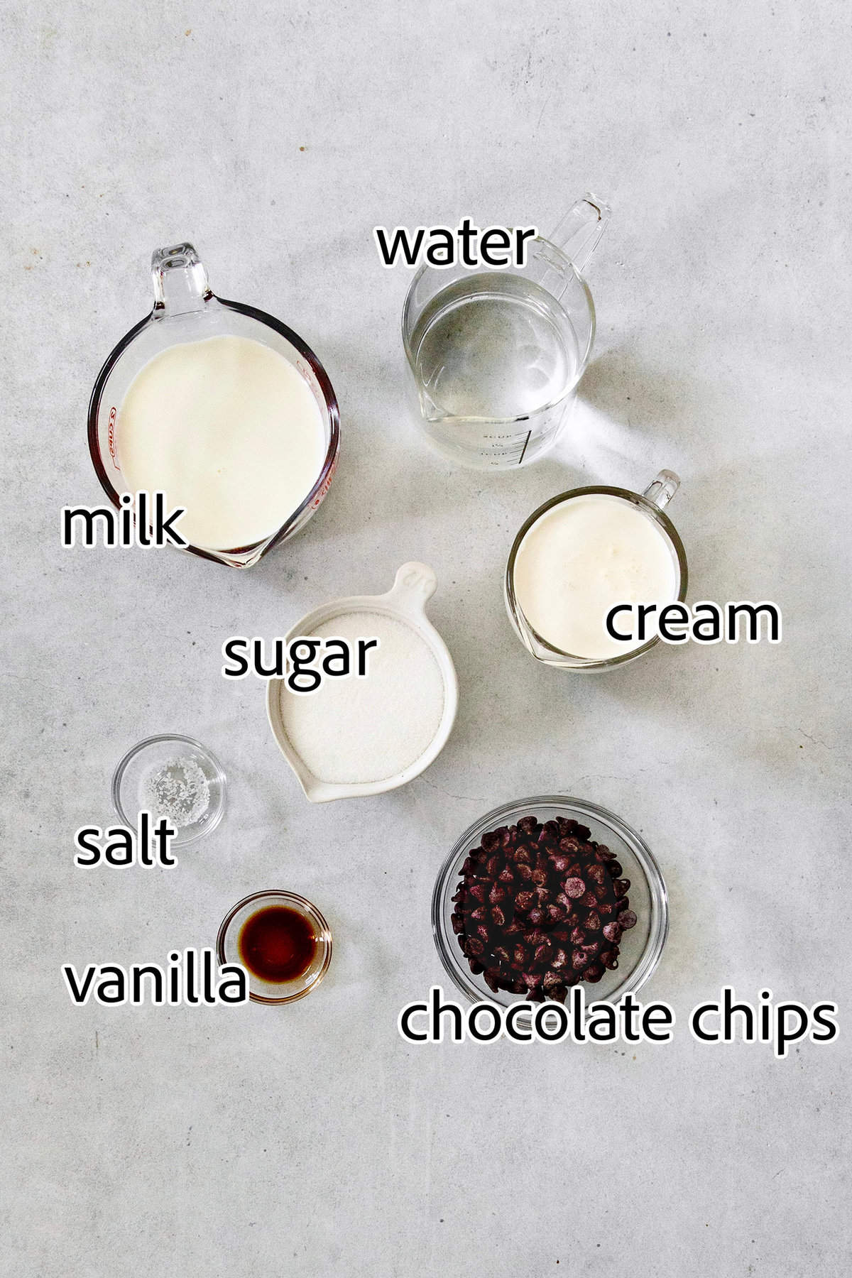 Overhead view of ingredients for homemade hot chocolate