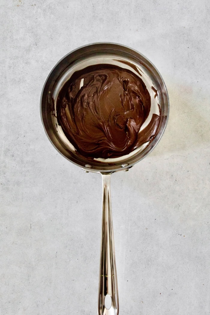 Melted chocolate in pan