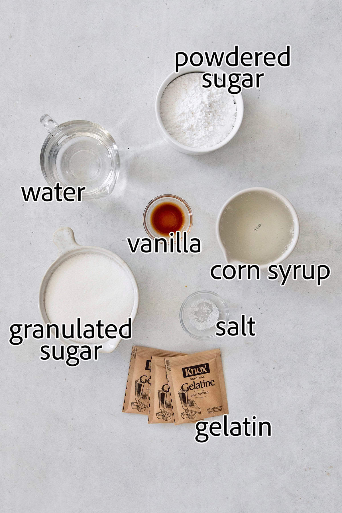 Overhead view of ingredients for homemade marshmallows