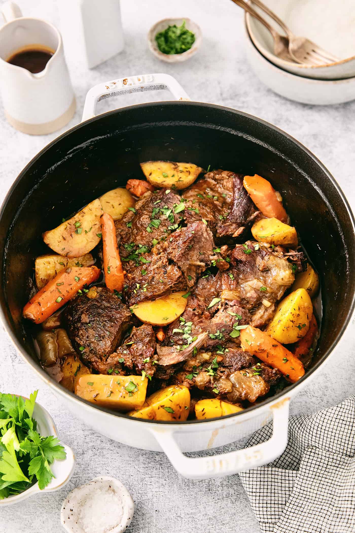 Chuck roast with vegetables in a pot