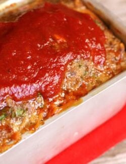 A dish full of Chili Sauce Meatloaf