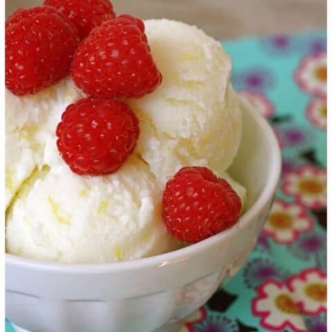 scoops of lemon sherbet in a bowl