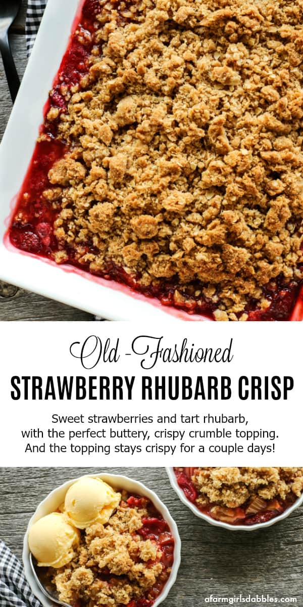 pinterest imaga of Old-Fashioned Strawberry Rhubarb Crisp