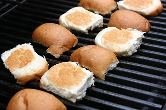 burger buns on the grill