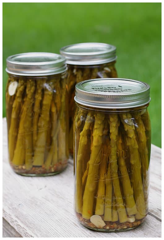 three jars of Pickled Asparagus