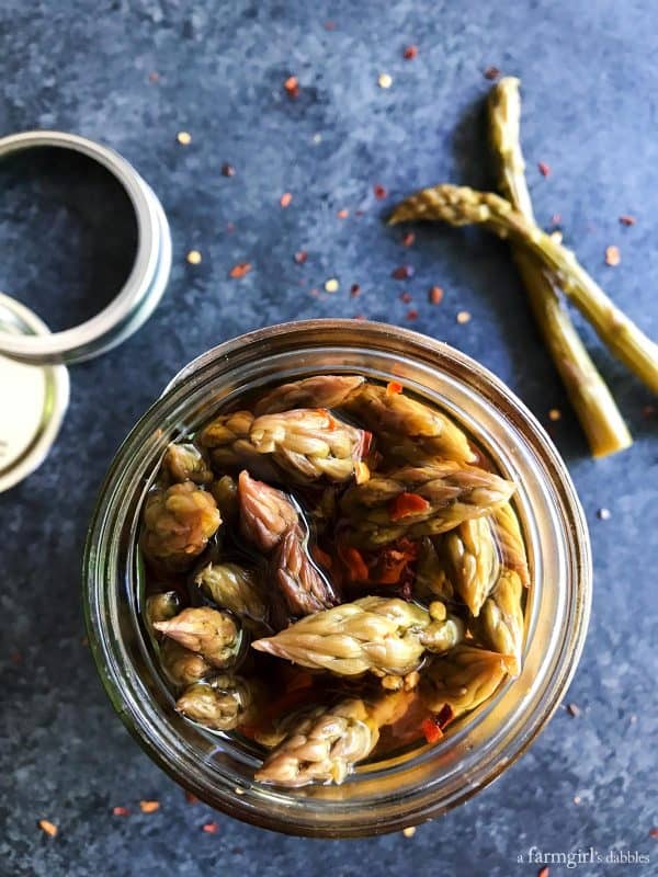 Pickled Peppered Asparagus in a jar