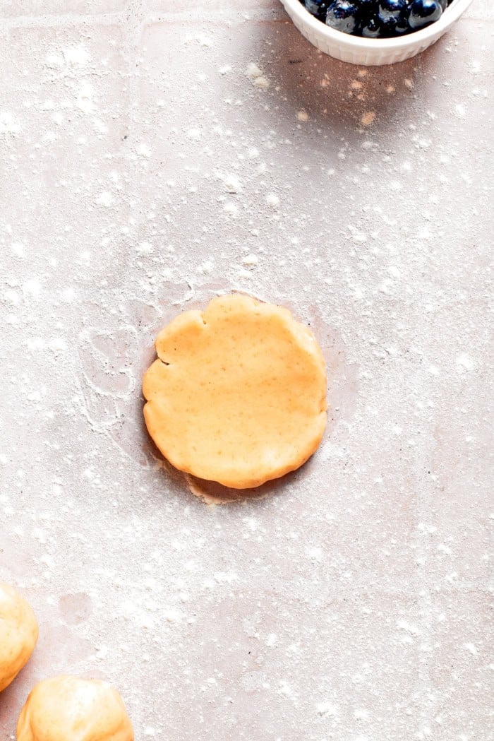 Cobbler topping rolled into round.