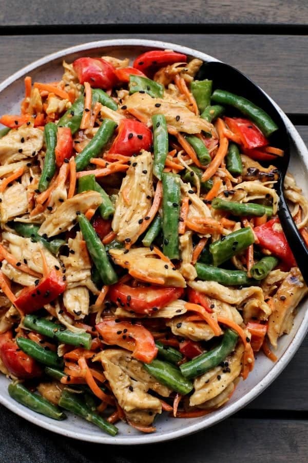 Chinese Chicken Salad in a white bowl