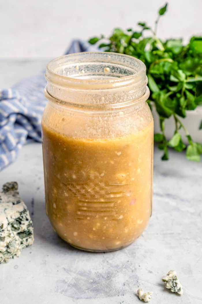 Jar of blue cheese vinaigrette