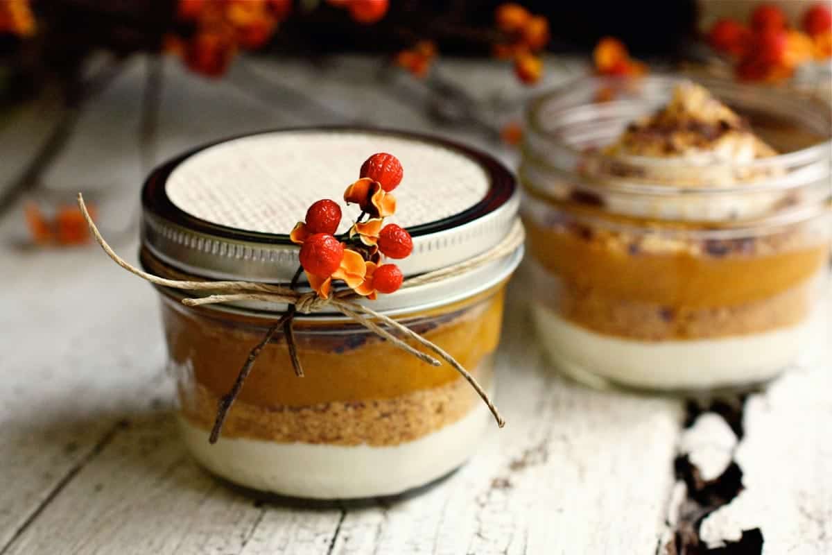 two Layered Pumpkin Pies in a Jar 