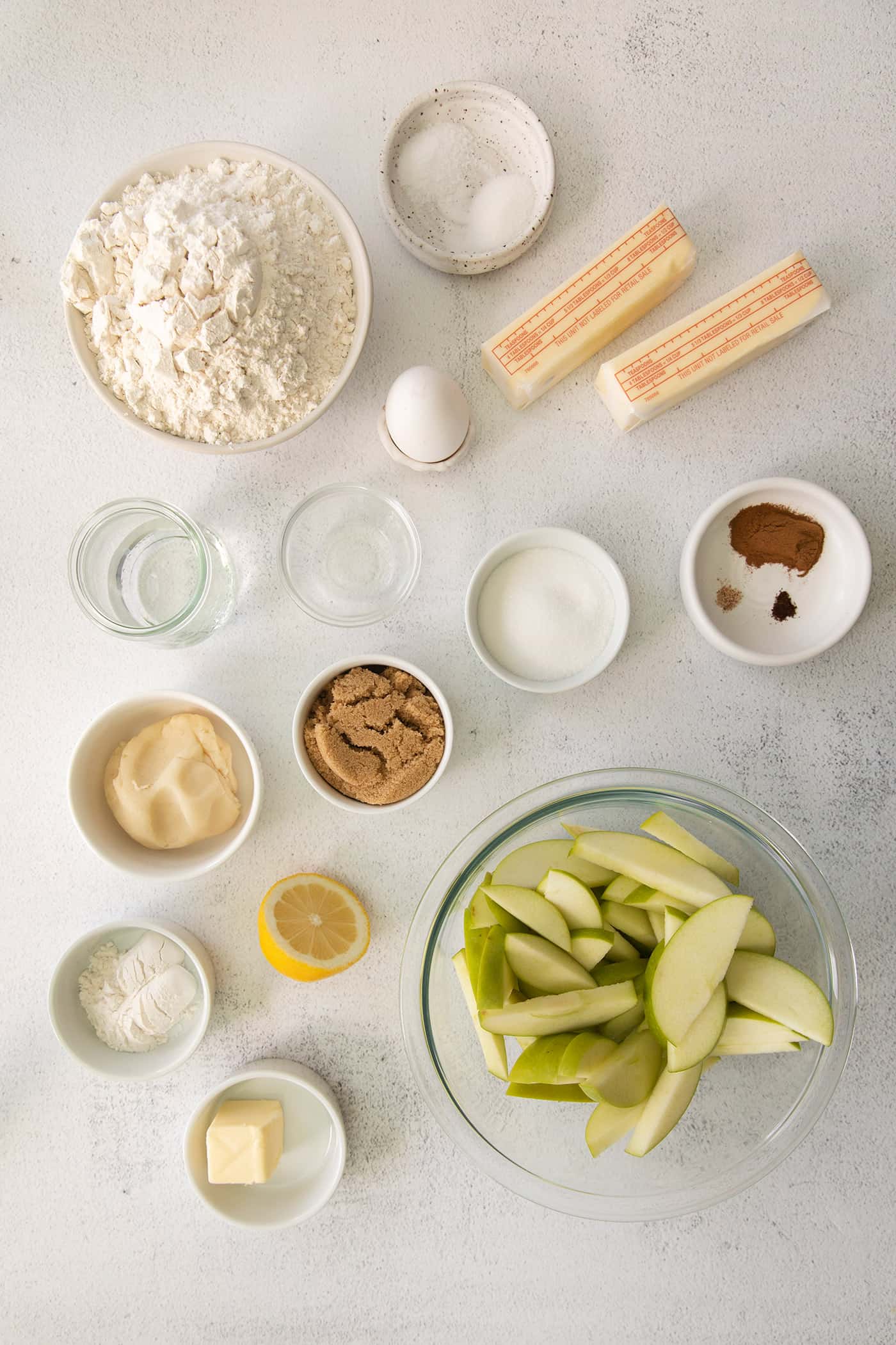 Overhead view of apple almond galette ingredients