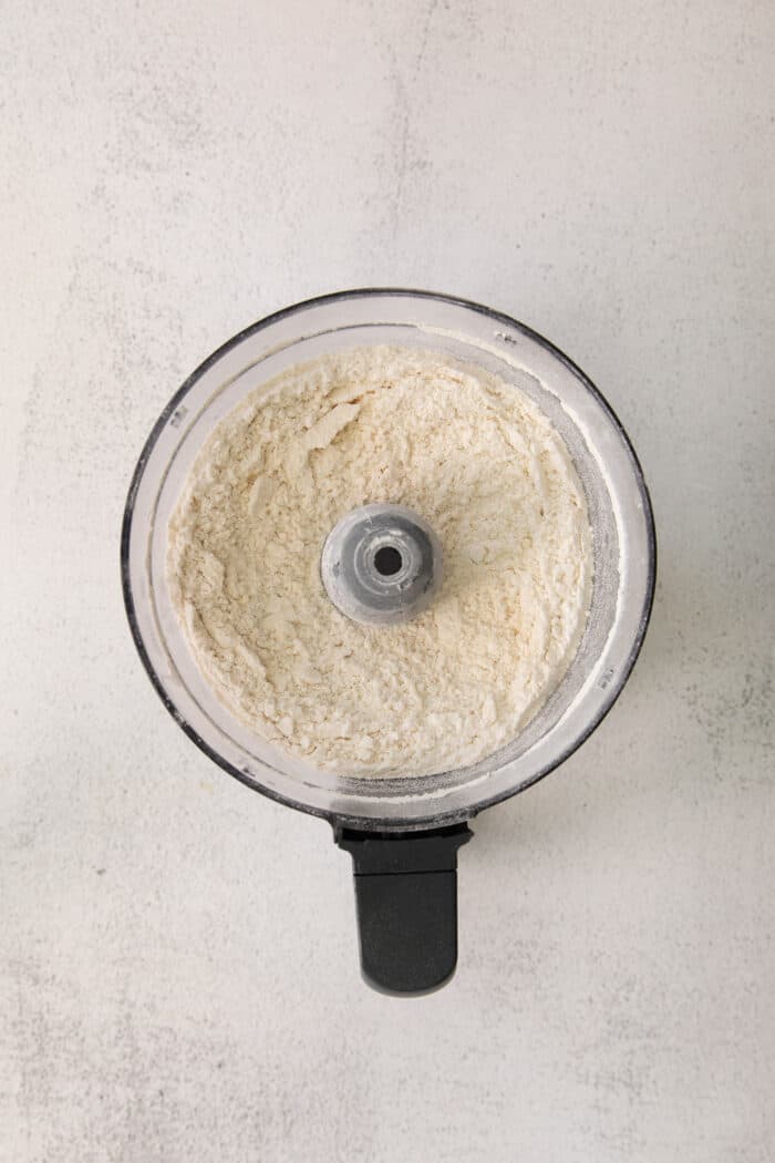 Dry pastry dough ingredients in a food processor