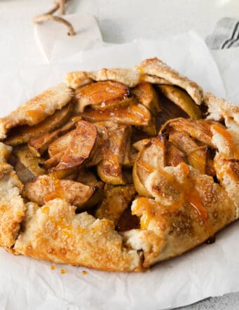 Close up of an apple almond galette
