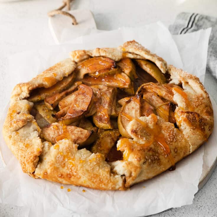 Close up of an apple almond galette