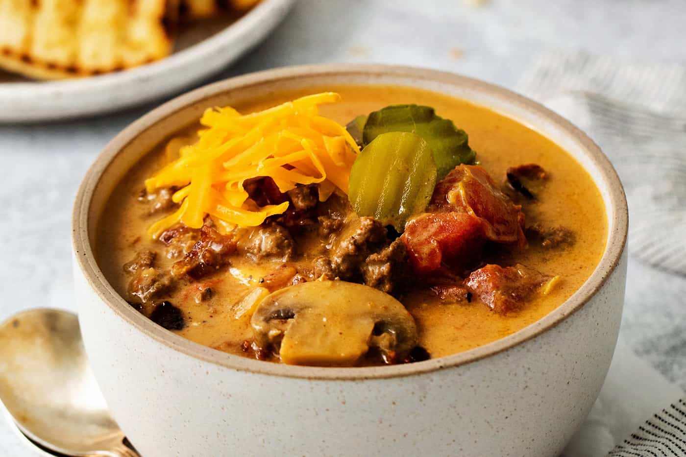 A bowl of bacon cheeseburger soup