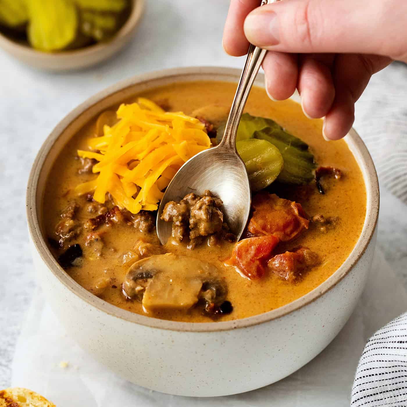 Bacon Cheeseburger Soup (Easy Crockpot Recipe!)