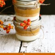 pinterest image of Layered Pumpkin Pie in a Jar stacked together