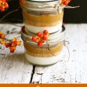 pinterest image of Layered Pumpkin Pie in a Jar stacked together