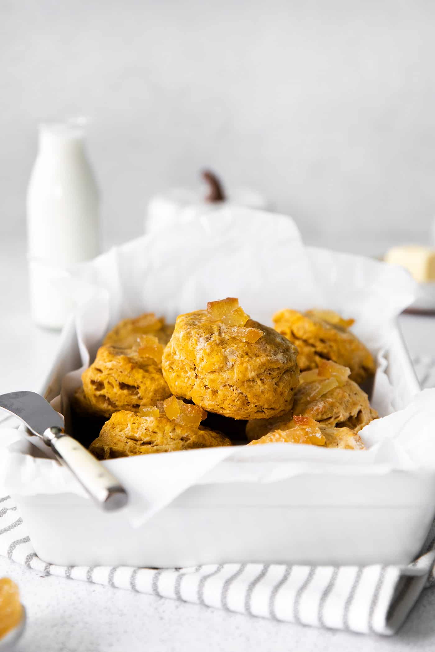 Pumpkin biscuits in a serving bowl